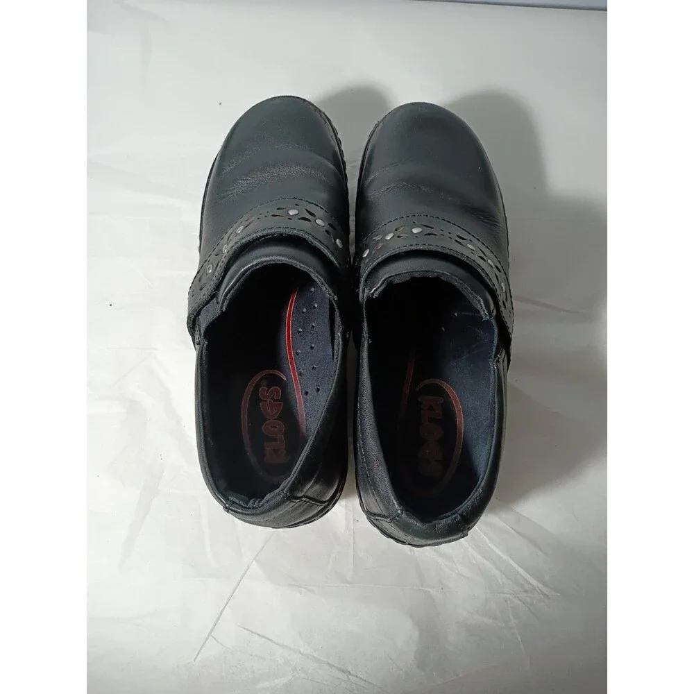 Klogs Woman 7.5 Leather Upper Slip On black Wedge Clogs workwear casual comfort
